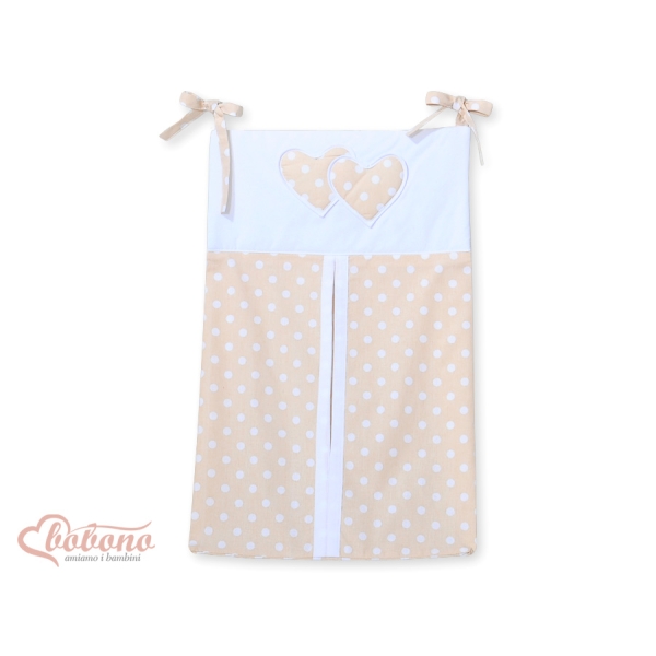 Sacca per Pannolini per Lettino Neonato Beige Pois Bianchi Cuori