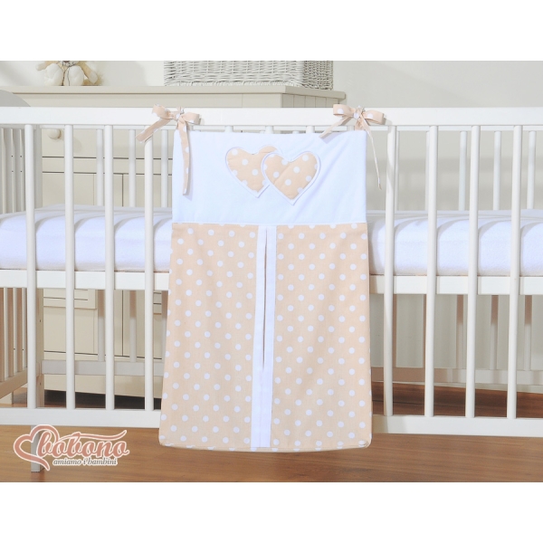 Sacca per Pannolini per Lettino Neonato Beige Pois Bianchi Cuori