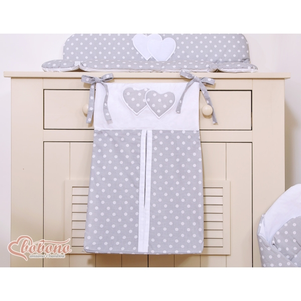 Sacca per Pannolini per Lettino Neonato Grigio Pois Bianchi Cuori