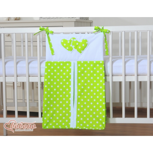Sacca per Pannolini per Lettino Neonato Verde Pois Bianchi Cuori