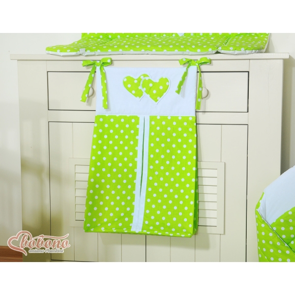 Sacca per Pannolini per Lettino Neonato Verde Pois Bianchi Cuori