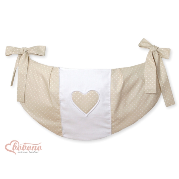 Sacca Portagiochi per Lettino - Cuori Beige Pois Bianchi Cuori