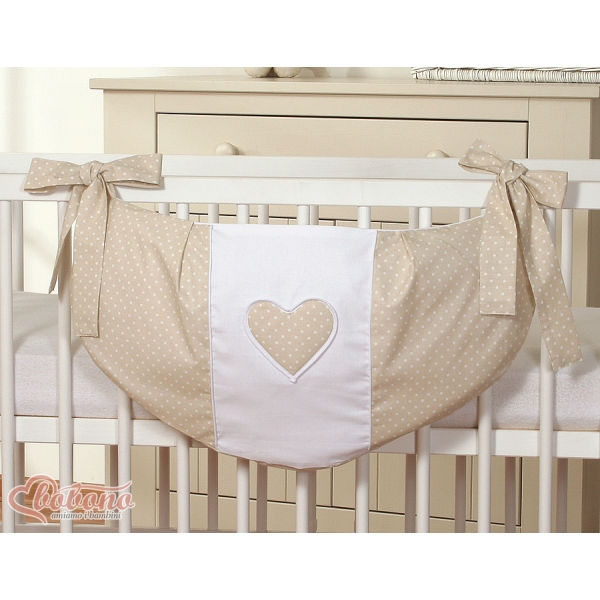 Sacca Portagiochi per Lettino - Cuori Beige Pois Bianchi Cuori