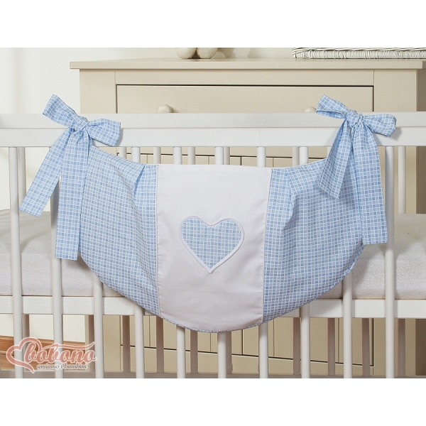 Sacca Portagiochi per Lettino - Cuori Blu a Scacchi Cuori