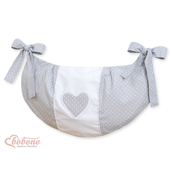 Sacca Portagiochi per Lettino - Cuori Grigio Pois Bianchi Cuori