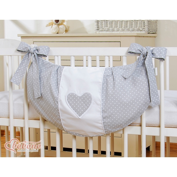 Sacca Portagiochi per Lettino - Cuori Grigio Pois Bianchi Cuori