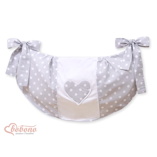 Sacca Portagiochi per Lettino - Cuori Grigio Pois Bianchi Cuori