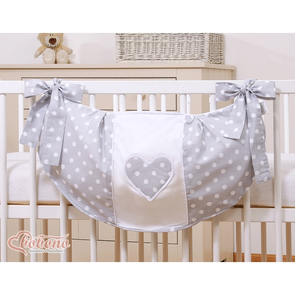 Sacca Portagiochi per Lettino - Cuori Grigio Pois Bianchi Cuori