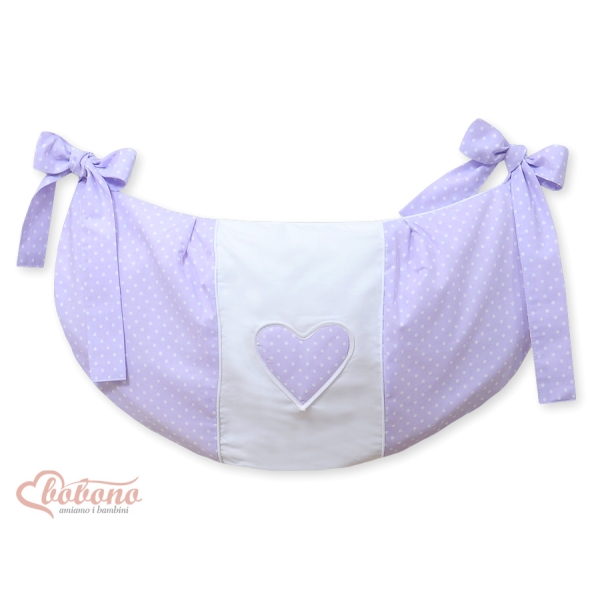 Sacca Portagiochi per Lettino - Cuori Lilla Pois Bianchi Cuori