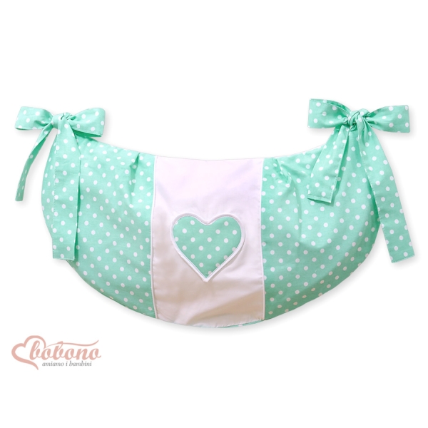 Sacca Portagiochi per Lettino - Cuori Menta Pois Bianchi Cuori