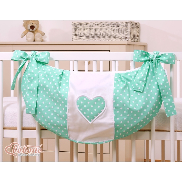 Sacca Portagiochi per Lettino - Cuori Menta Pois Bianchi Cuori
