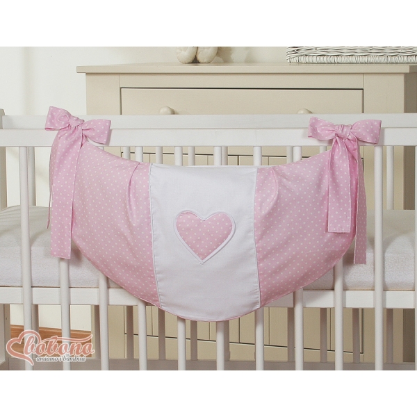 Sacca Portagiochi per Lettino - Cuori Rosa Pois Bianchi Cuori