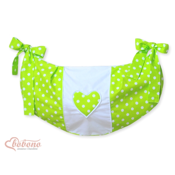 Sacca Portagiochi per Lettino - Cuori Verde Pois Bianchi Cuori