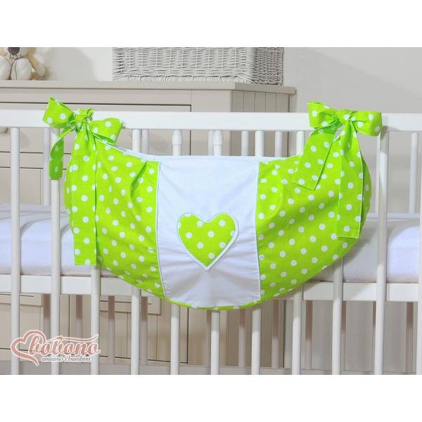 Sacca Portagiochi per Lettino - Cuori Verde Pois Bianchi Cuori