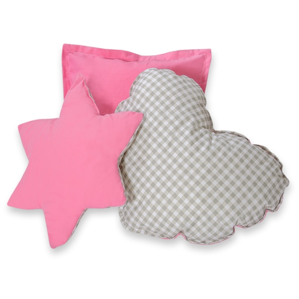 Set 3 Cuscini Rosa Grigio a Scacchi