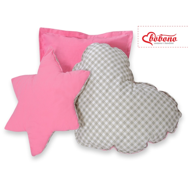 Set 3 Cuscini Rosa Grigio a Scacchi