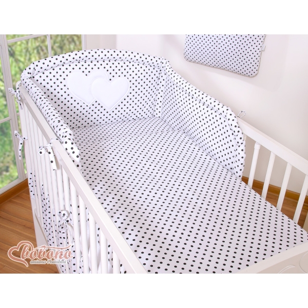 Set Biancheria 2 parti Nero Pois Bianchi Cuori