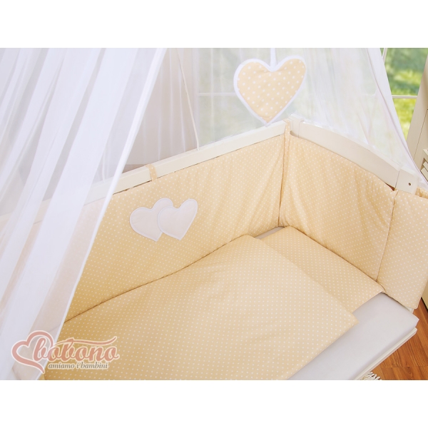 Set Biancheria con Baldacchino 6 parti Beige Pois Bianchi Cuori