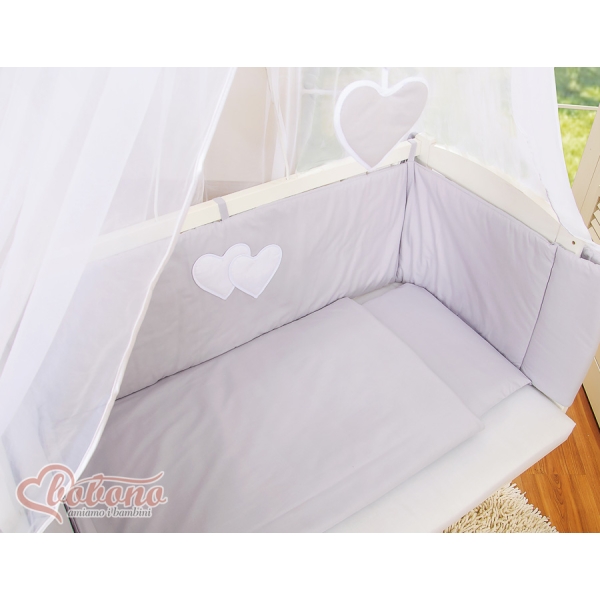 Set Biancheria con Baldacchino 6 parti Grigio Cuori