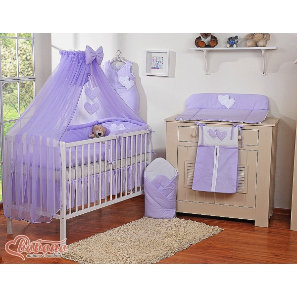 Set Biancheria da Culla con Zanzariera e Sacco Nanna 11 parti Lilla Cuori