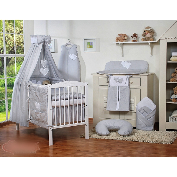 Set Biancheria da Lettino con Baldacchino 7 parti Grigio Cuori