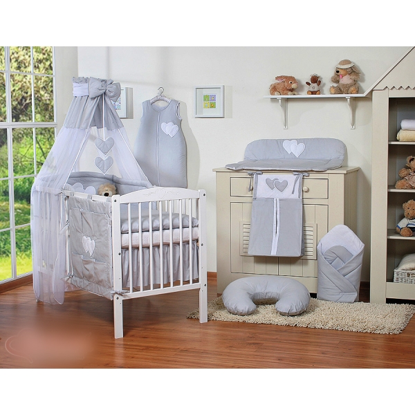 Set Biancheria da Lettino con Baldacchino 7 parti Grigio Cuori