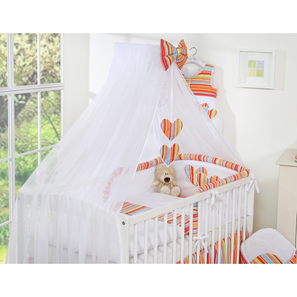 Set Biancheria da Lettino con Zanzariera 7 parti Arancio a Strisce Cuori