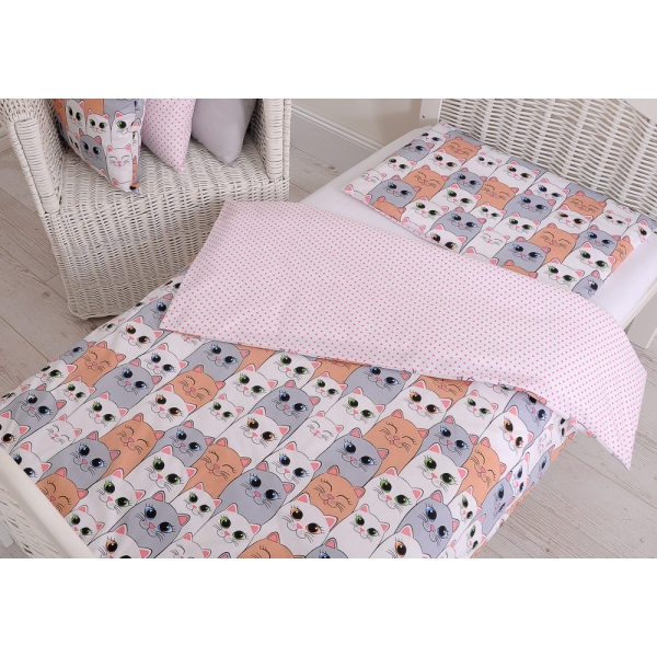 Set Biancheria da Letto 140x200cm 2 parti - Junior Rosa Grigio Gatti