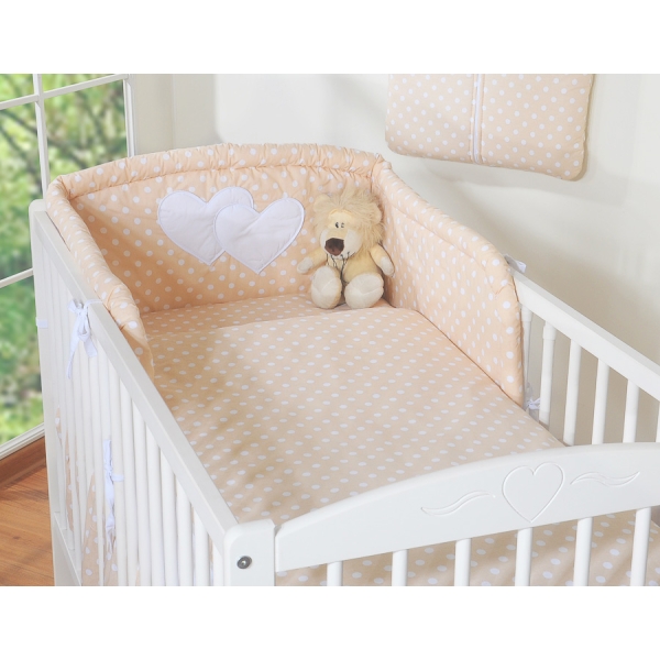 Set Biancheria da Letto 2 parti Beige Pois Bianchi Cuori