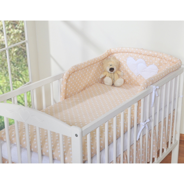 Set Biancheria da Letto 2 parti Beige Pois Bianchi Cuori