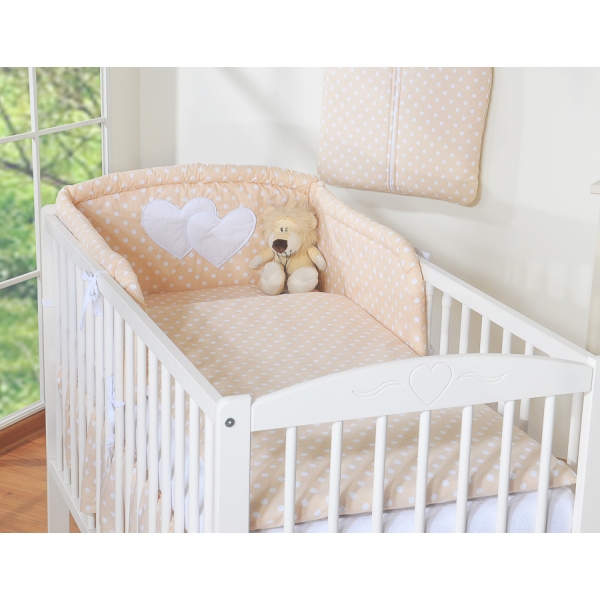 Set Biancheria da Letto 2 parti Beige Pois Bianchi Cuori