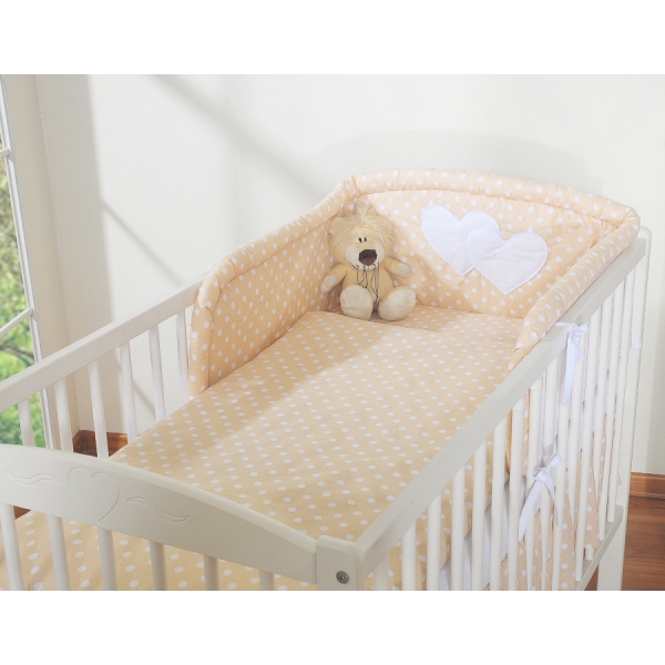 Set Biancheria da Letto 2 parti Beige Pois Bianchi Cuori