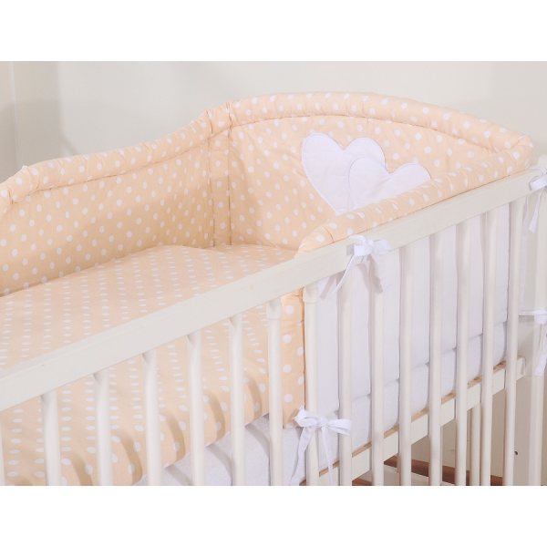 Set Biancheria da Letto 2 parti Beige Pois Bianchi Cuori