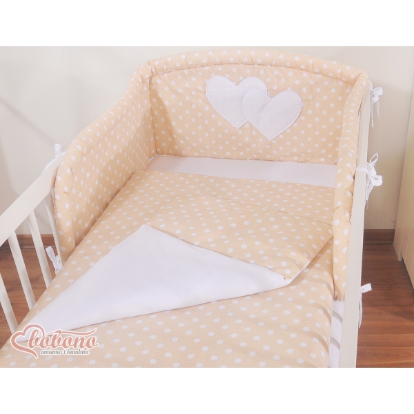 Set Biancheria da Letto 2 parti Beige Pois Bianchi Cuori