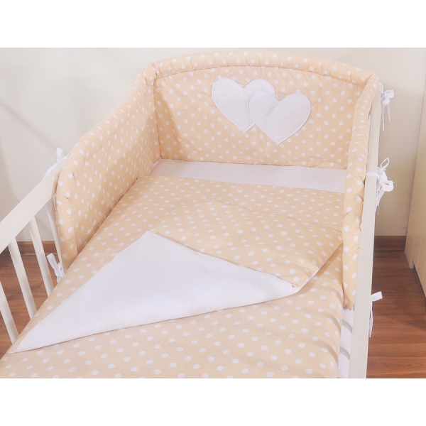 Set Biancheria da Letto 2 parti Beige Pois Bianchi Cuori