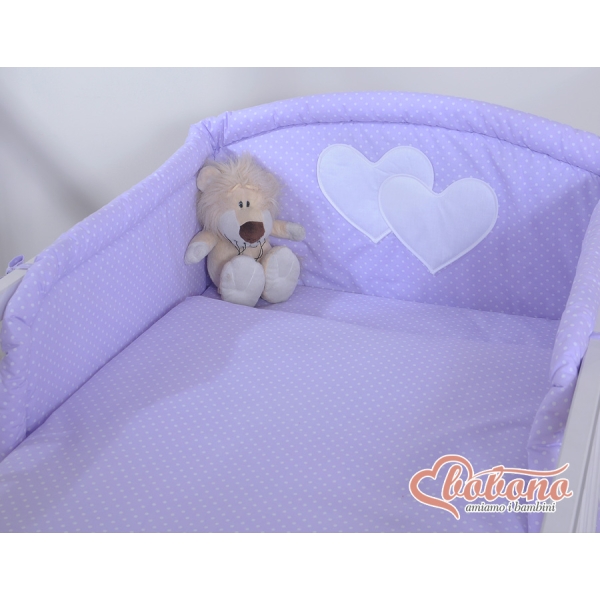 Set Biancheria da Letto 2 parti Lilla Pois Bianchi Cuori