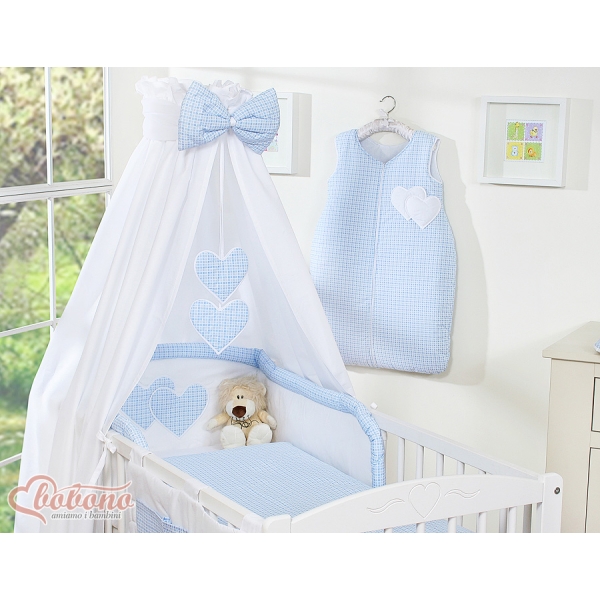 Set Biancheria da Letto con Baldacchino 5 parti Blu a Scacchi Cuori