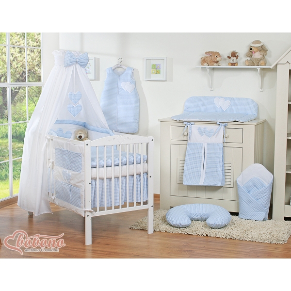 Set Biancheria da Letto con Baldacchino 5 parti Blu a Scacchi Cuori