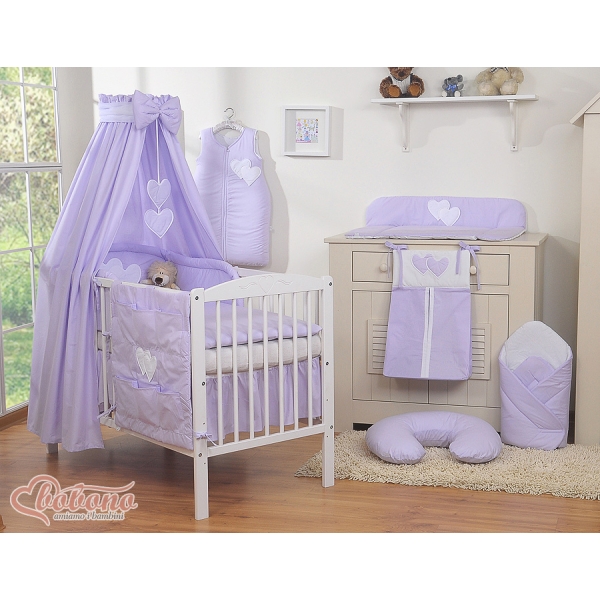 Set Biancheria da Letto con Baldacchino 5 parti Lilla Cuori