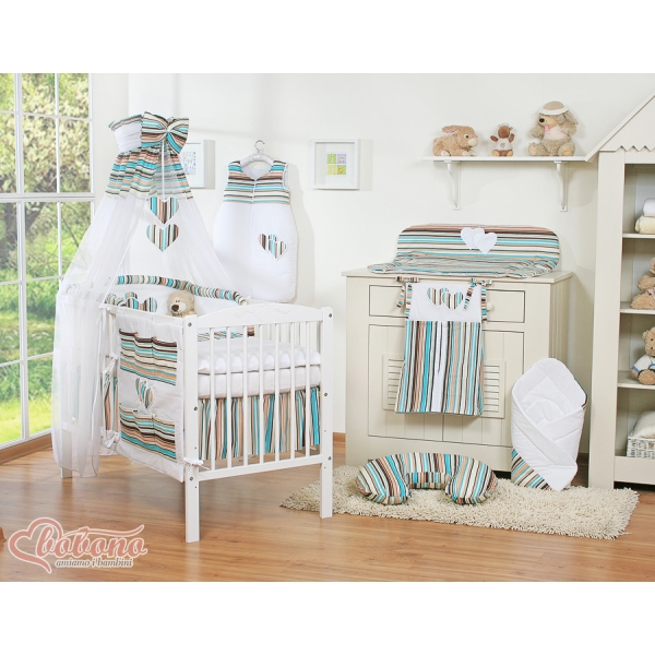 Set Biancheria da Letto con Baldacchino 5 parti Marrone a Strisce Cuori