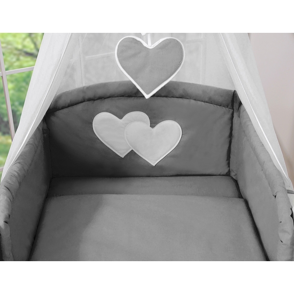Set Biancheria da Letto con Baldacchino e Paracolpi 11 parti Antracite Cuori