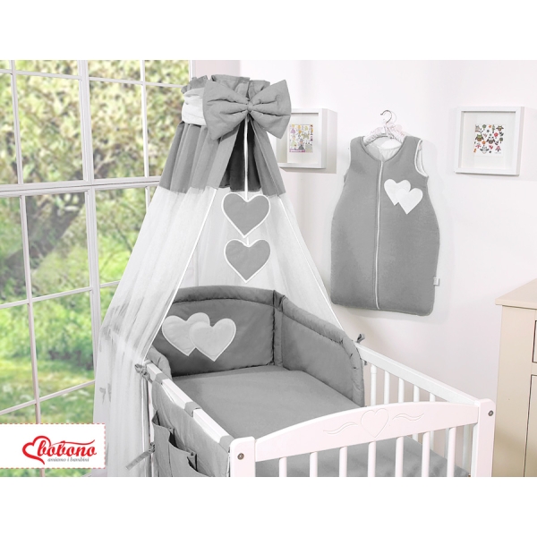 Set Biancheria da Letto con Baldacchino e Paracolpi 11 parti Antracite Cuori