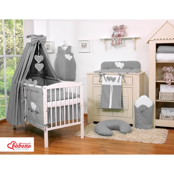 Set Biancheria da Letto con Baldacchino e Paracolpi 11 parti Antracite Cuori