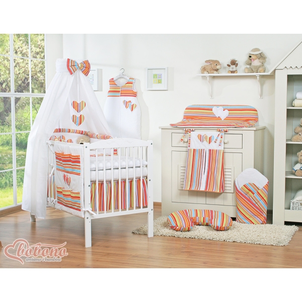 Set Biancheria da Letto con Baldacchino e Paracolpi 11 parti Arancio a Strisce Cuori