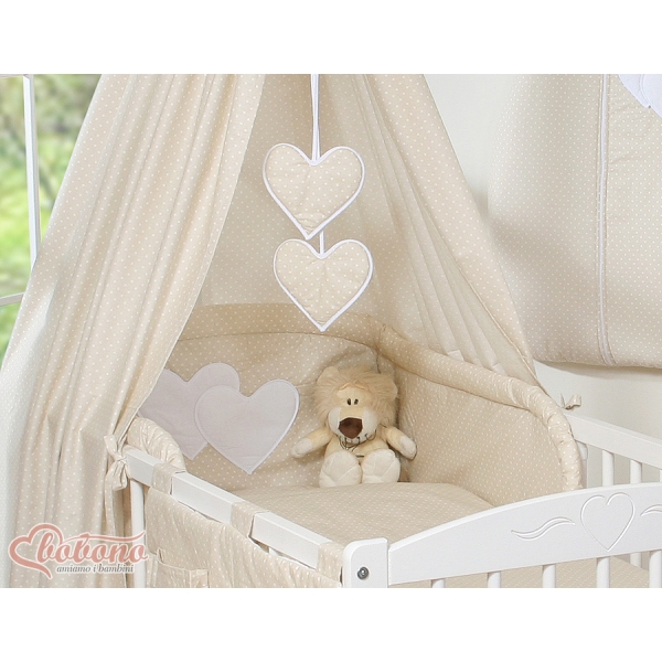 Set Biancheria da Letto con Baldacchino e Paracolpi 11 parti Beige Pois Bianchi
