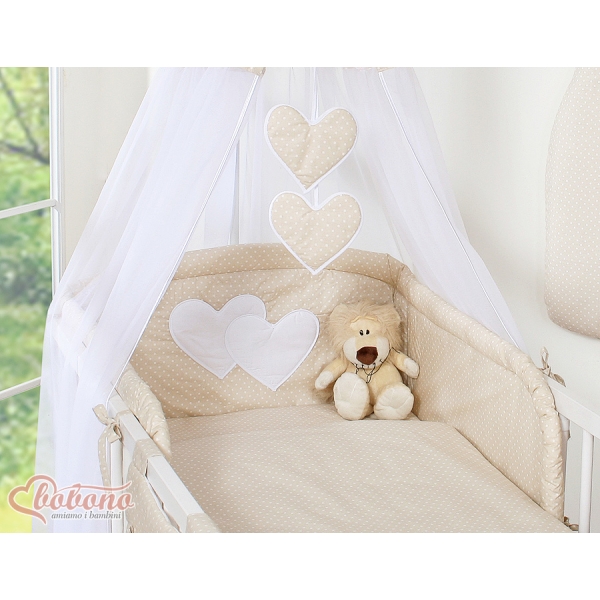 Set Biancheria da Letto con Baldacchino e Paracolpi 11 parti Beige Pois Bianchi