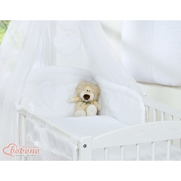 Set Biancheria da Letto con Baldacchino e Paracolpi 11 parti Bianca Cuori