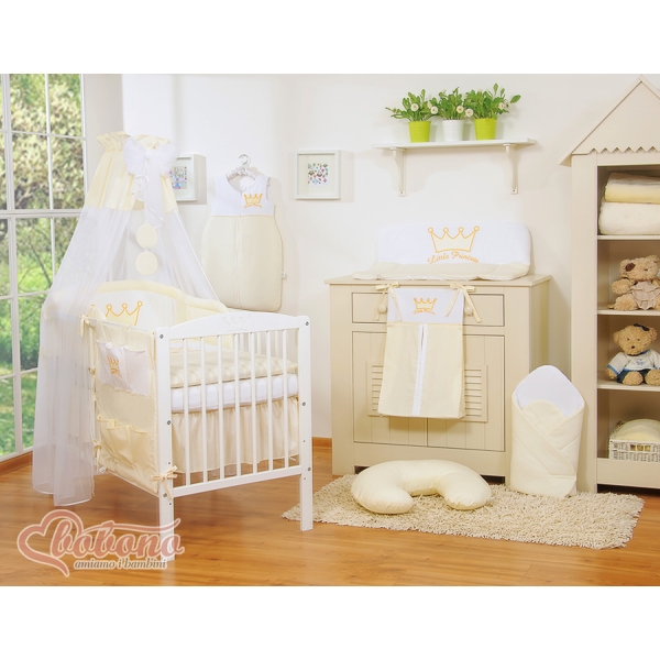 Set Biancheria da Letto con Baldacchino e Paracolpi 11 parti Creme Little Prince/Princess