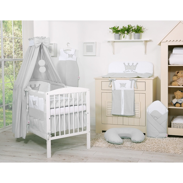 Set Biancheria da Letto con Baldacchino e Paracolpi 11 parti Grigio Little Prince/Princess