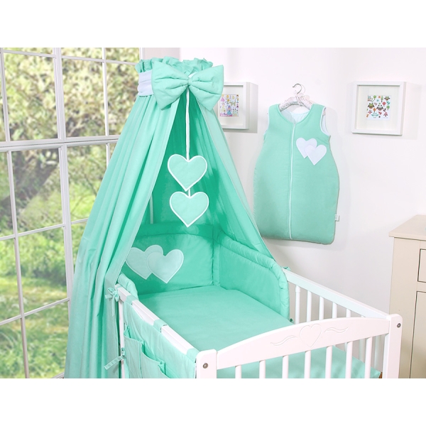 Set Biancheria da Letto con Baldacchino e Paracolpi 11 parti Menta Cuori